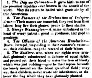Toasts given at the first July 4th celebrations in Oregon